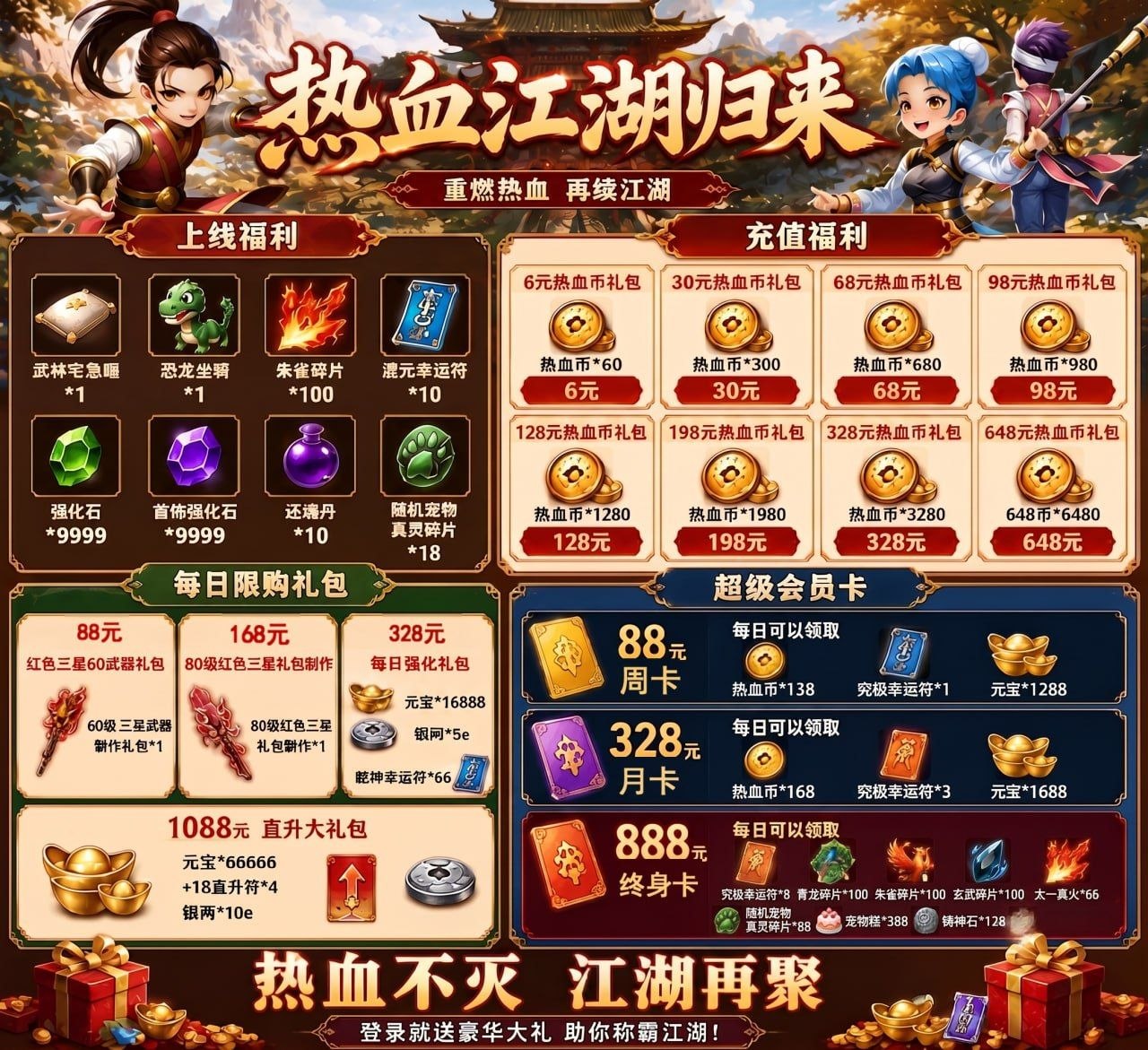 热血江湖归来BT最强福利—七职业同官上线就送坐骑+套装+超级豪礼-君行手游